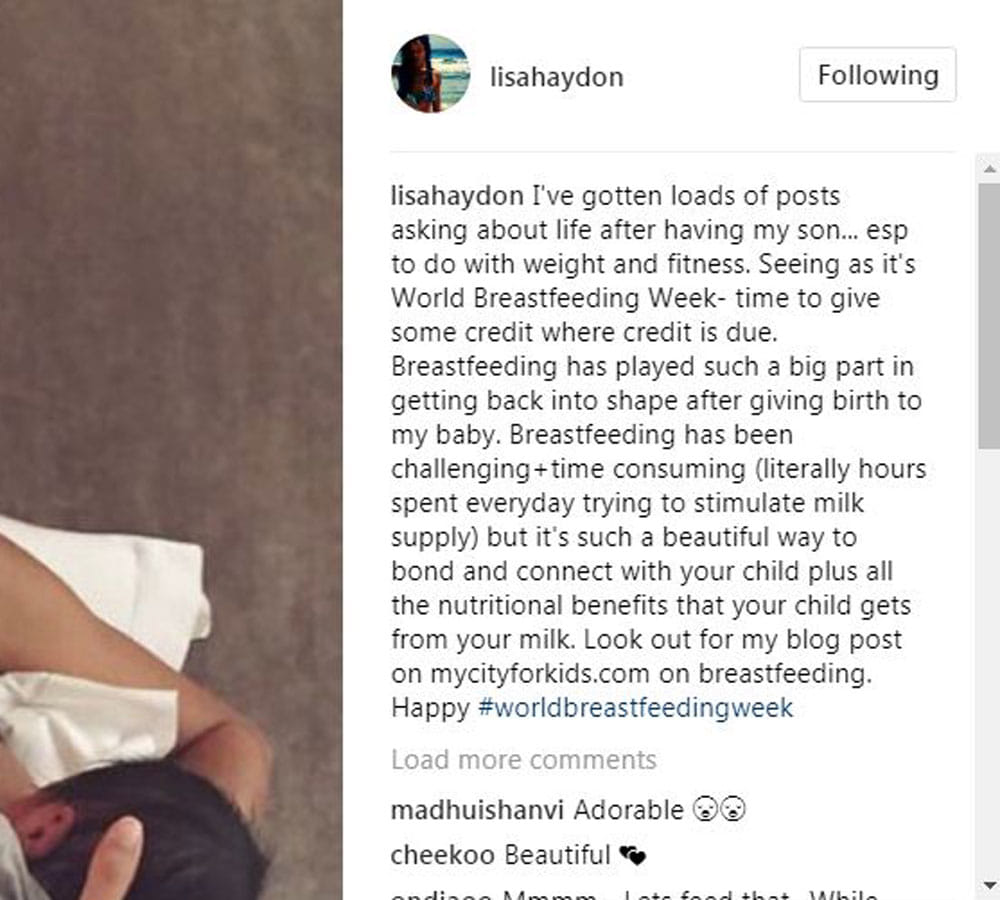 breastfeeding helped Lisa Haydon get back in shape actress share her photo on social media