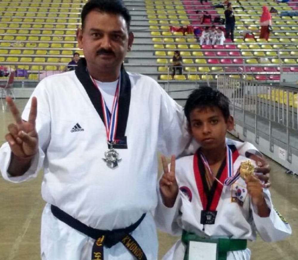 tweleve year old aryan won gold medal in Taekwondo international championship