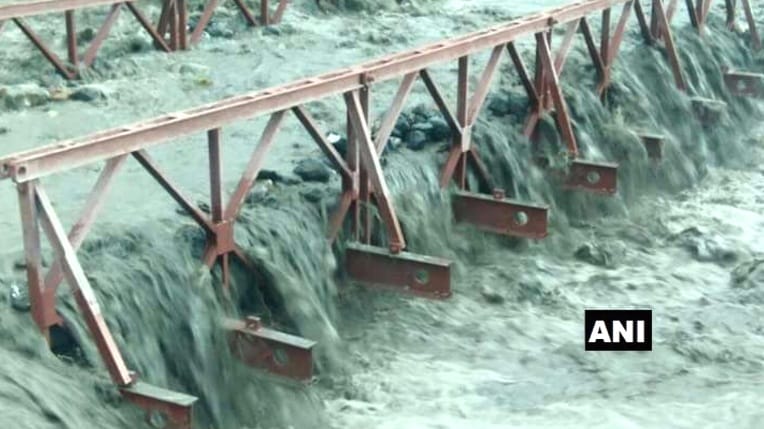 Manali-Kaza road flooded after heavy rain in Lahaul-Spiti, himachal.