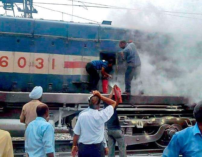 a goods train caught fire at ambala cantt railway station