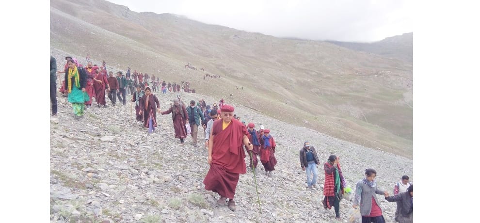 Himachal Lahaul Buddhist followers go around the circumference of sacred drillburi mountain