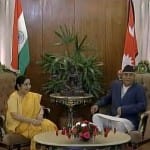 Sushma Swaraj meets Nepal Prime Minister  Sher Bahadur Deuba