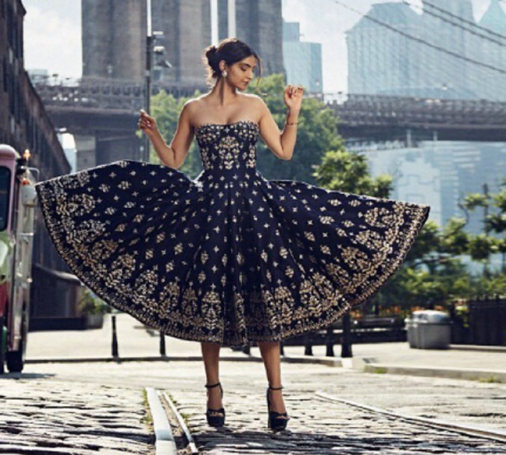 Bollywood actress Sonam Kapoor photo shoot for bazaar bride magazine cover page 
