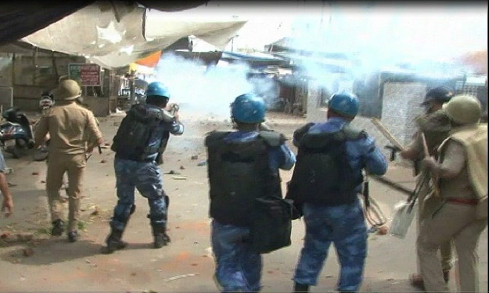 Angry people have pelted stones at police outside Aligarh Jama Mosque