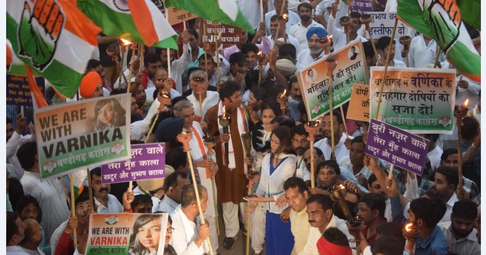 Congress leaders hold a protest march at plaza chandigarh