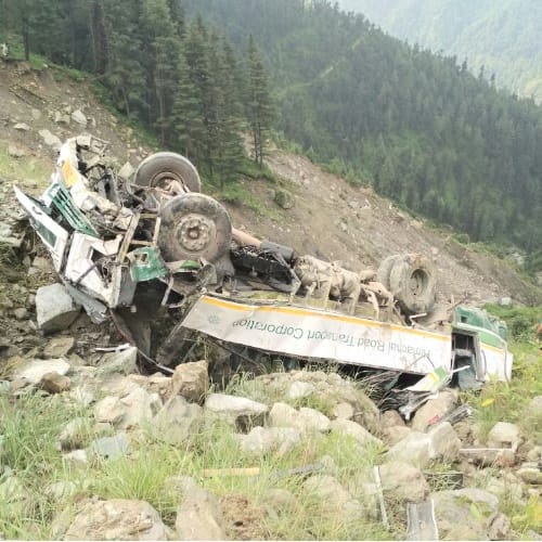 himachal kullu HRTC bus falls into gorge four died