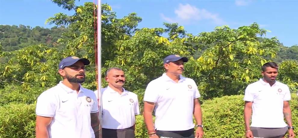 Team India gathered at Kandy to hoist the tri-colour on the occasion of Independence Day
