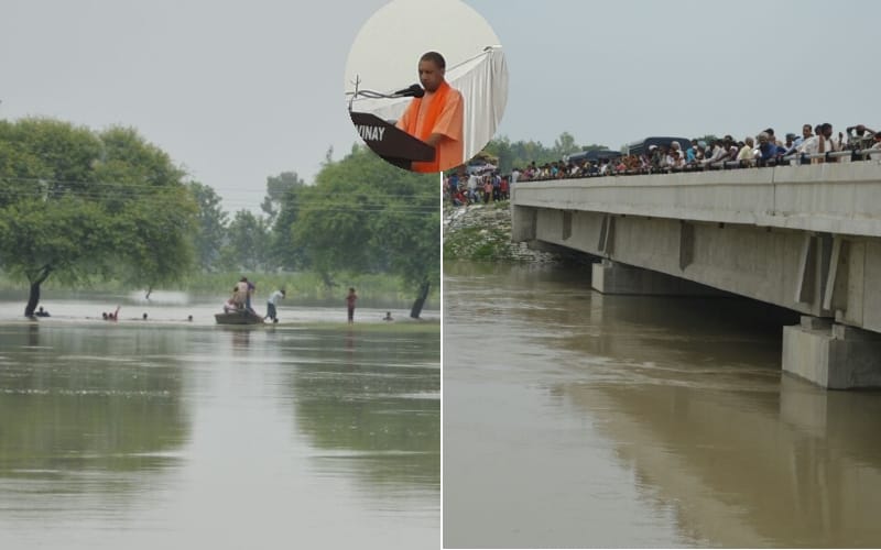 cm yogi visits flood affected area in uttar pradesh