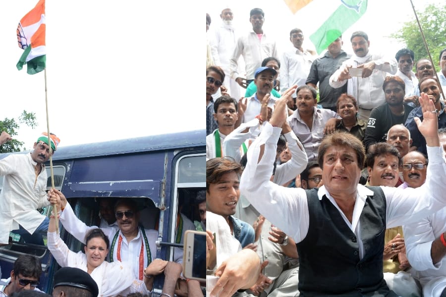 congress demonstrates over gorakhpur tragedy in Lucknow.