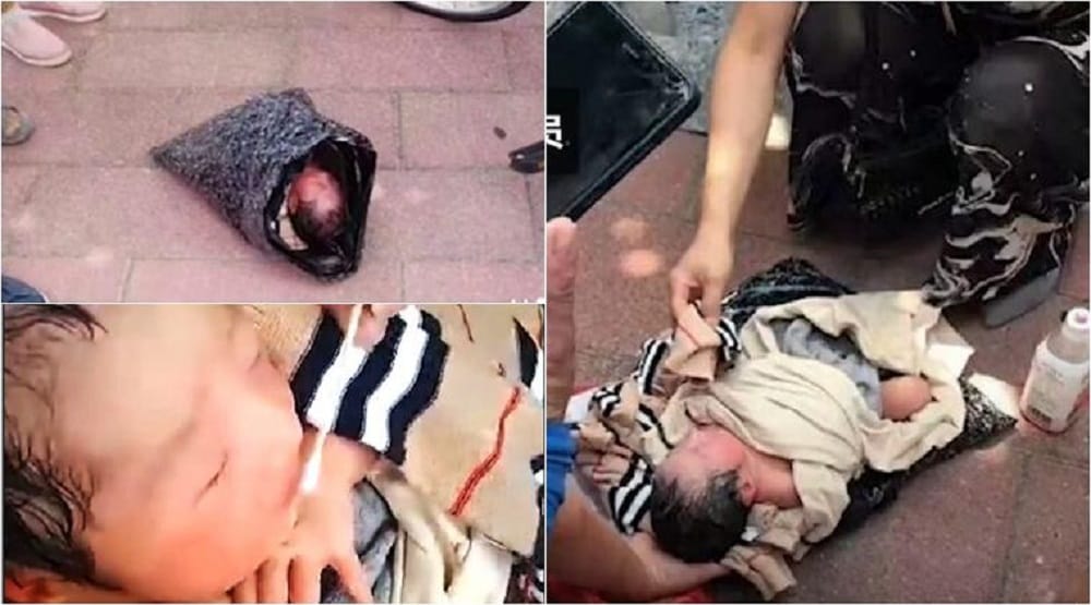 mother couriers her newly born baby in China