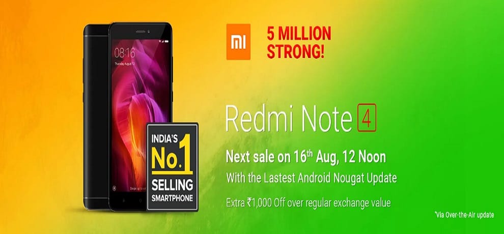 Xiaomi Redmi note 4 goes to sale today via mi.com and flipkart