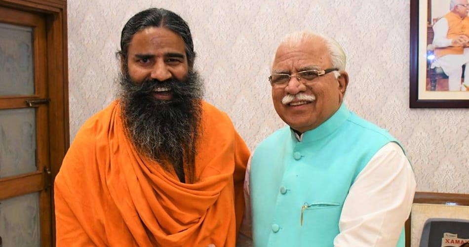 Haryana CM Manohar Lal with Baba Ramdev