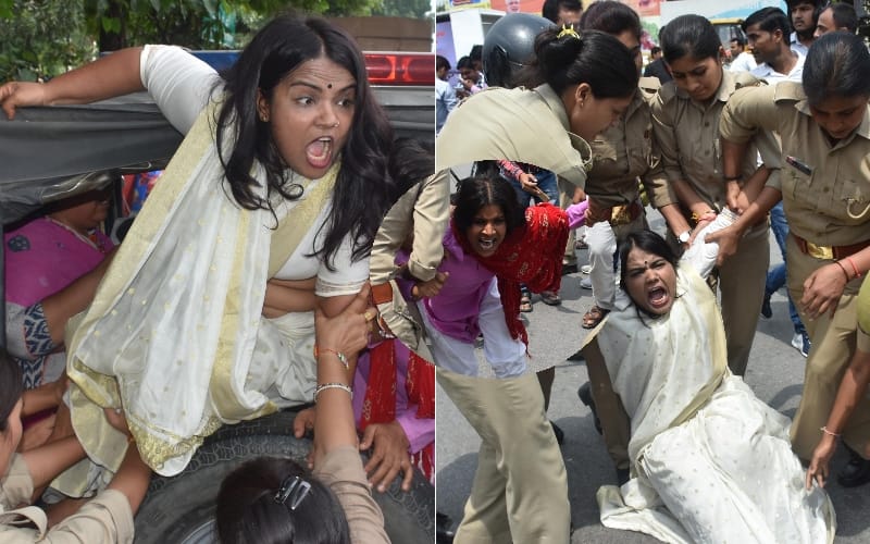 samajwadi supporter protest in lucknow cm office