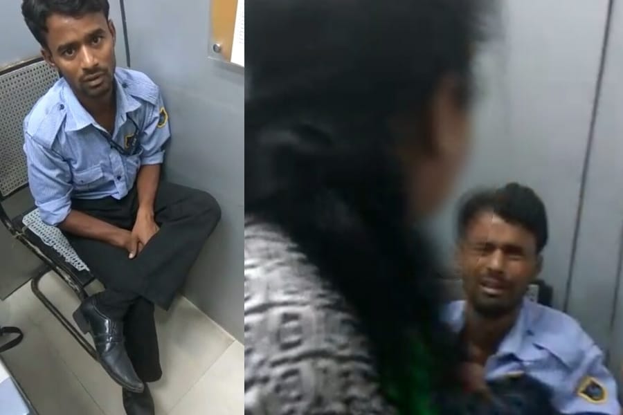 Women beats an ATM guard for making their videos.