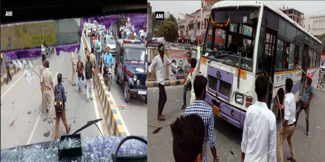 samajwadi party workers vandalised bus in protest against detention of Akhilesh Yadav