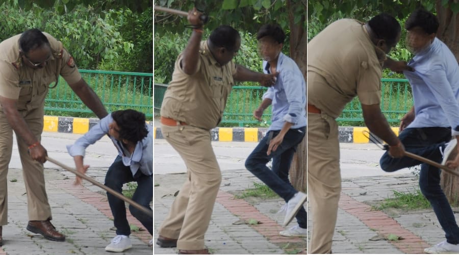 lucknow police beats boys doing stunts on road