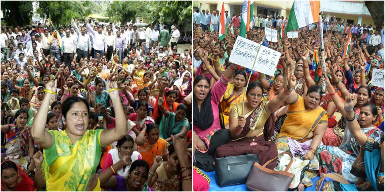 siksha mitra protest against yogi government at purvanchal
