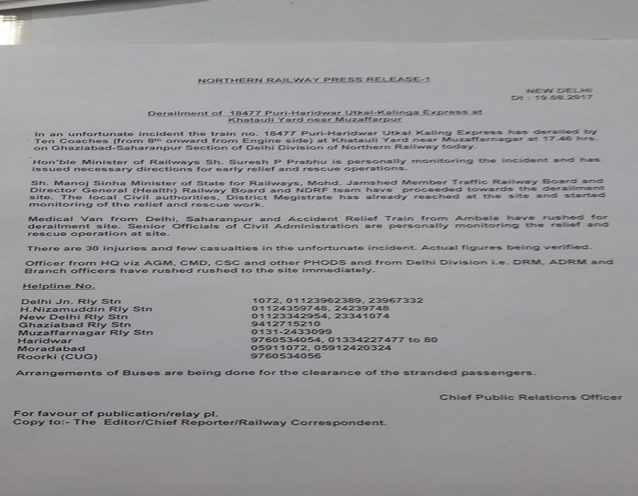 Three phone numbers issued by the Railways, for more information call