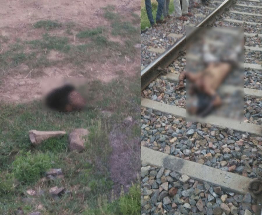 mangled dead bodies of two youth found on railway tracks and agriculture farm in alwar