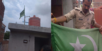 Pakistan flag fly on Kanpur womans terrace