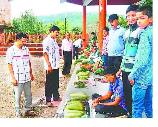 People looking to buy vegetables in Kisan Haat