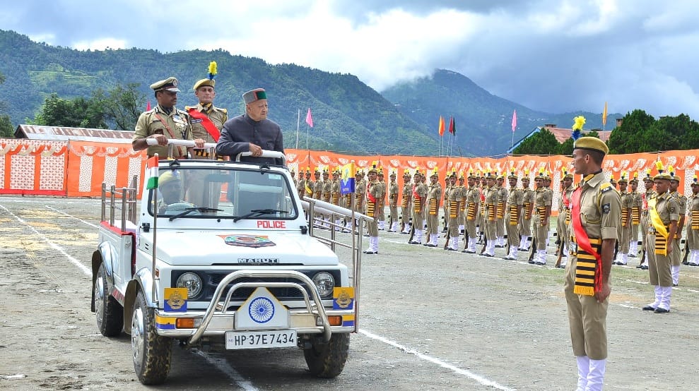 CM Virbhadra Singh at Police Passing Out Prade at Junga.