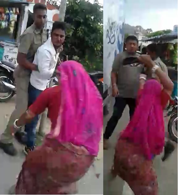 woman beaten up police constables after they tried to stop his drunk son in ajmer 