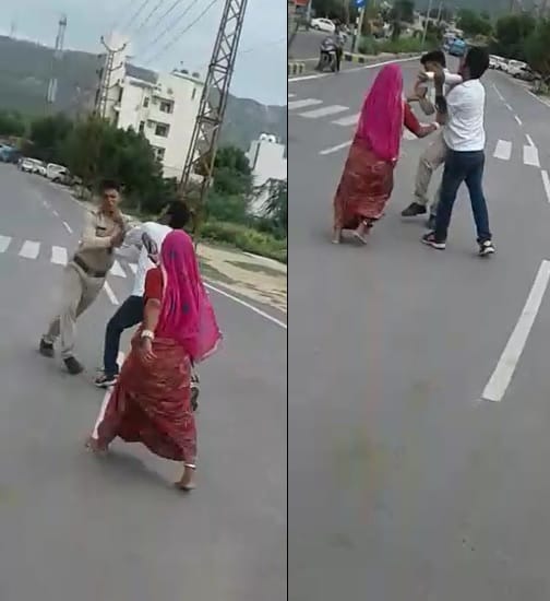 woman beaten up police constables after they tried to stop his drunk son in ajmer 