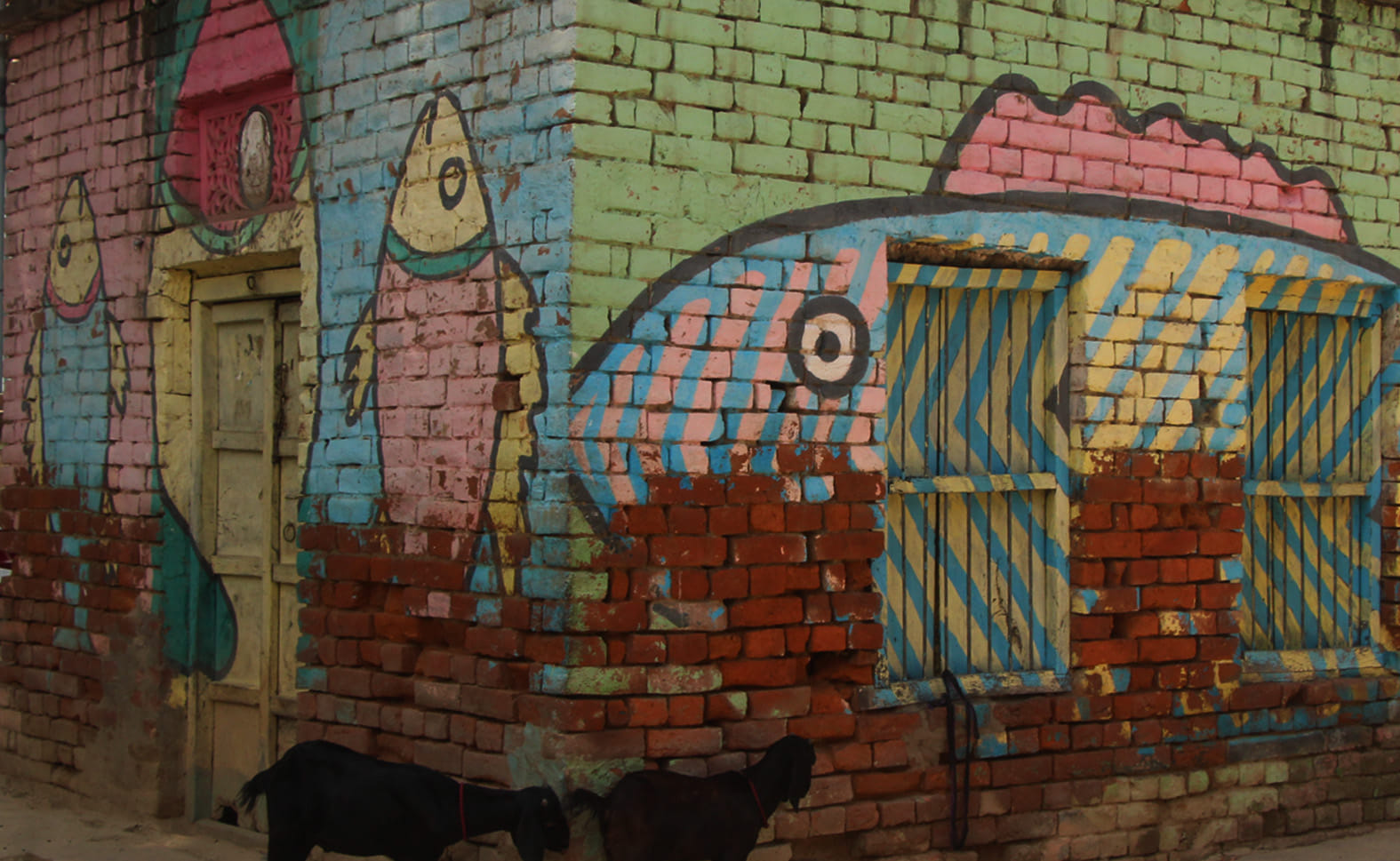 see the photos of varanasi village house fish painting