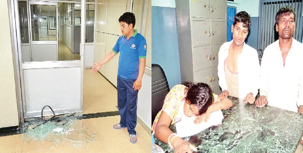Ruckus on the death of a woman, beating senior doctors