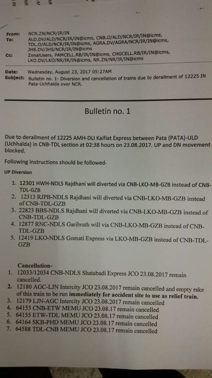 Delhi Howrah route interrupted