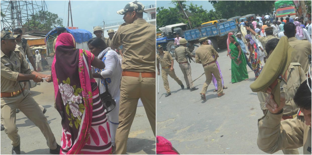 See photos: Police lathicharge on villagers  in Azamgarh, beating women with vandalism