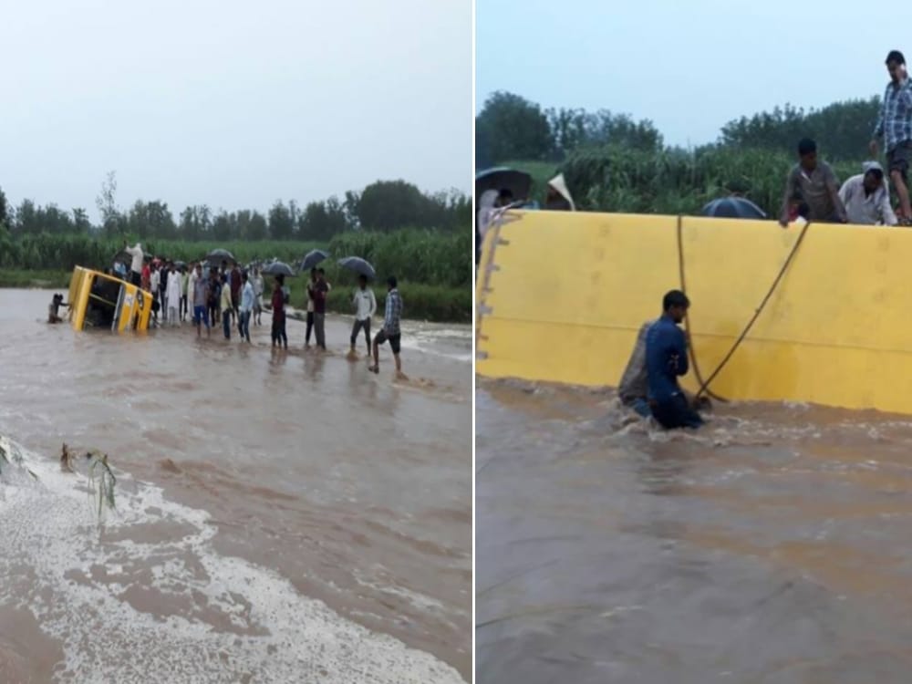 photos of school bus flows into flood 