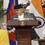 External Affairs Minister Sushma Swaraj gave a glass of water to nepal pm debua