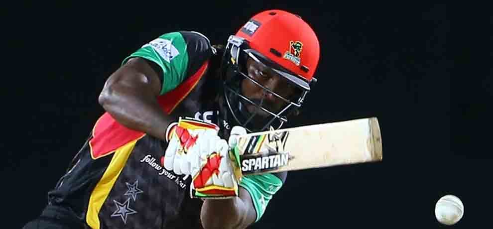 chris gayle slams 8 sixes against trinbago knight riders in cpl 2017