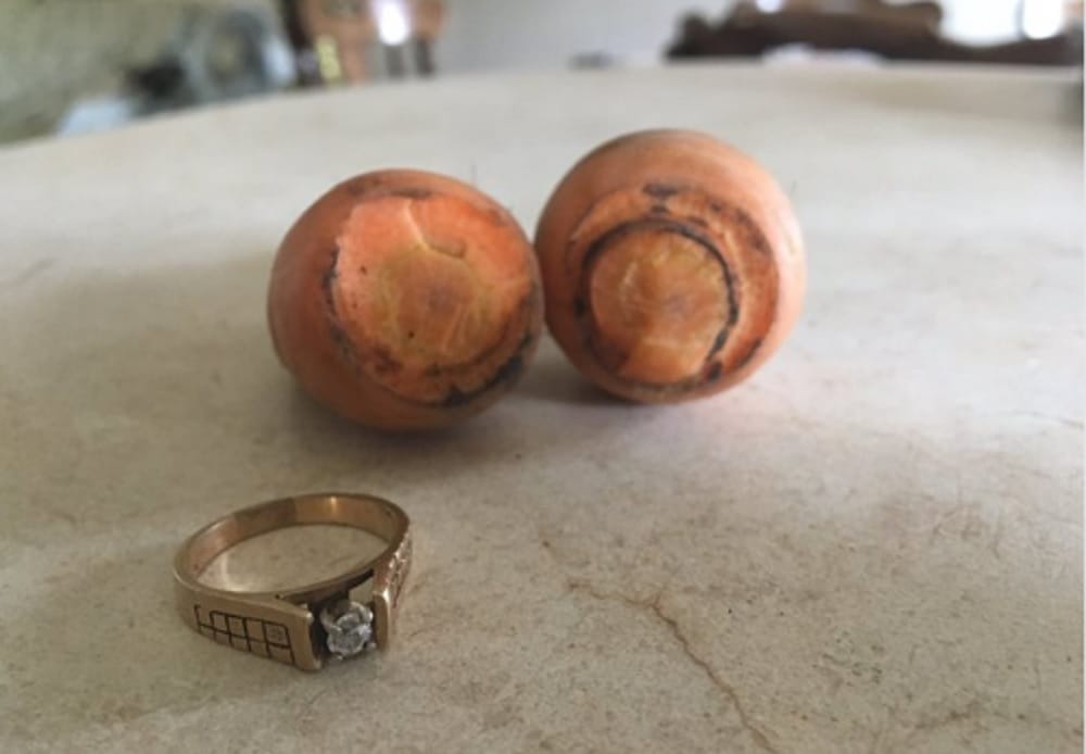 diamond ring found after 13 years wrapped around carrot