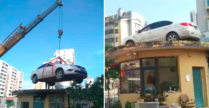 Woman Leaves Car Blocking Parking Entrance later it was Found On A Roof
