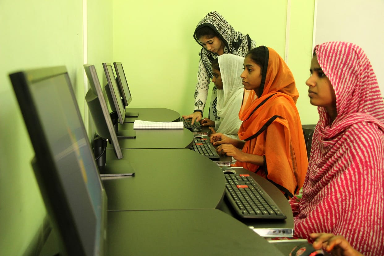 Varanasi Madrasa girl students learning computer