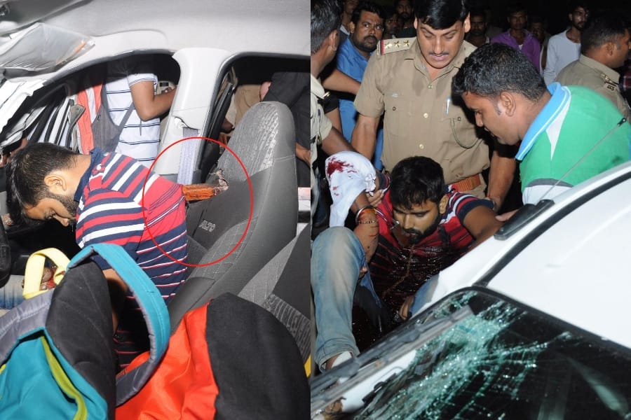 accident on gudamba ring road in Lucknow.