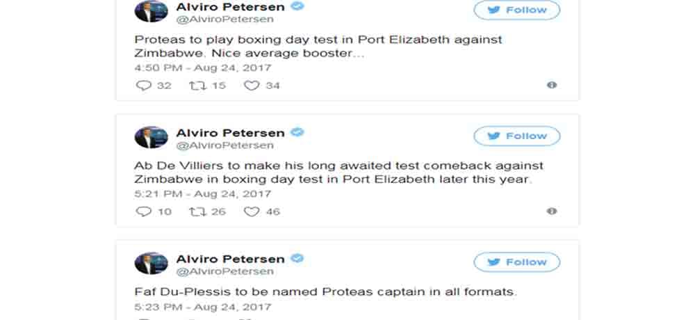 alviro Petersen reveals the return of AB de Villiers in Test cricket