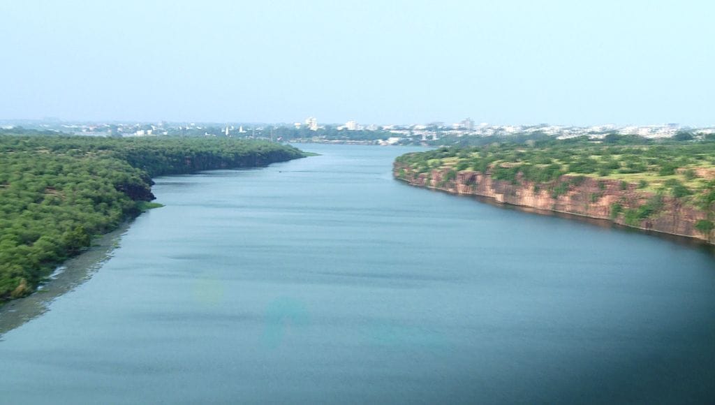 four friends immersed in Chambal river water