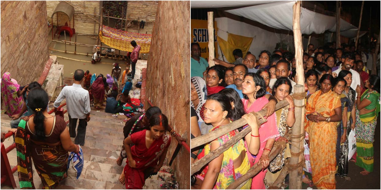 Varanasi couples bath in Lolark Kund for son, three KM long line 