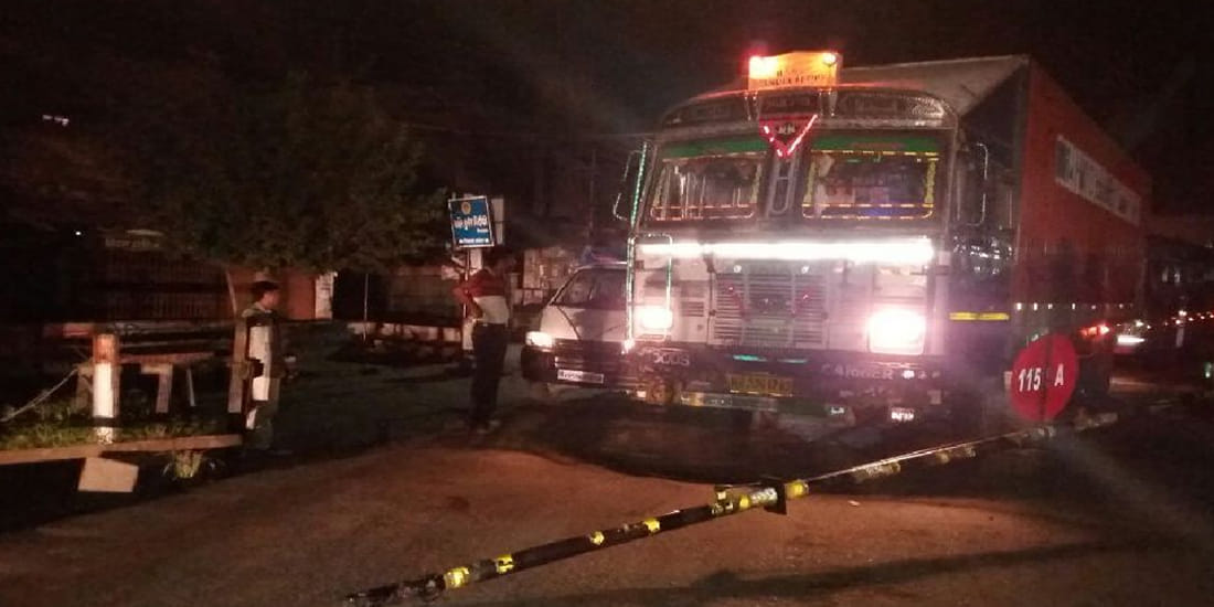 truck Breaking the rail gates in Kannauj