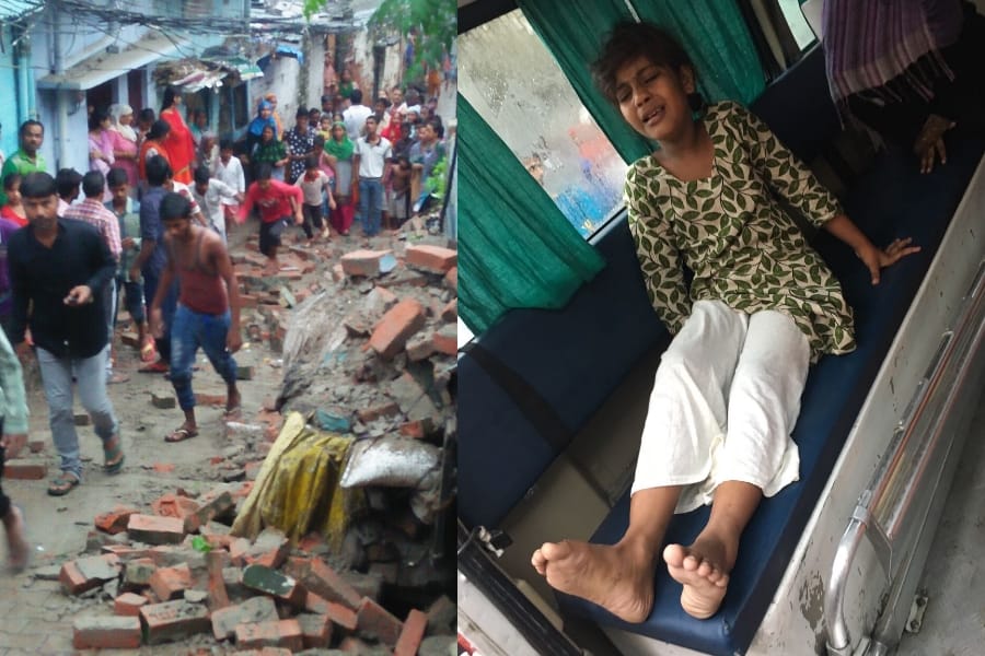 A wall collapsed in Lucknow.