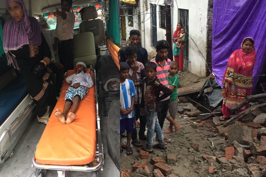 A wall collapsed in Lucknow.