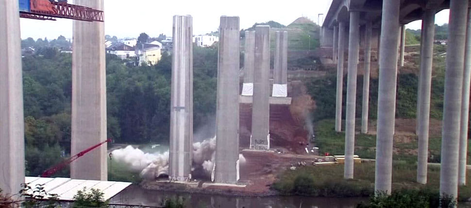 Autobahn's bridge comes down in planned demolition in germany