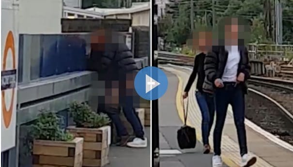 brazen couple having Intimate at Hackney Downs railway station in London