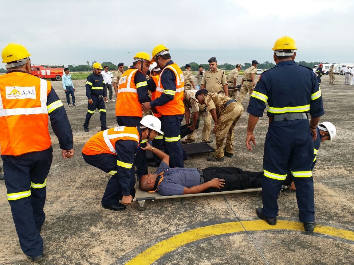 mock drill practice at varanasi international airport