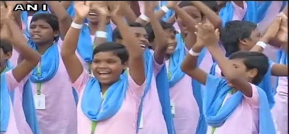 Kalinga Institute of Social Sciences creates Guinness World Record of 'largest laughter yoga class'.
