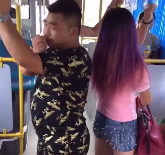 chinese girl wearing spiky shorts for safty